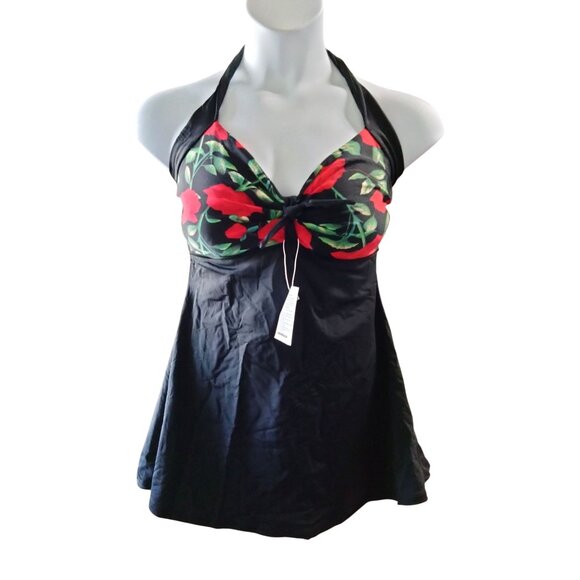 Cocoship Vintage Sailor Pin Up Halter Neck Swimsuit Floral Print Size 14 - Picture 3 of 10